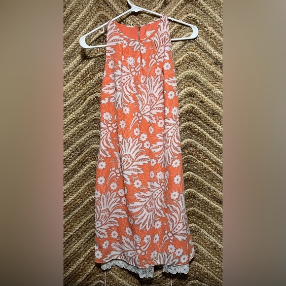 Ann Taylor Loft Coral Paisley Floral Print Lace Trim Halter Dress,Size 0,NWT - Picture 1 of 12